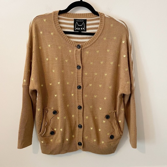 AZONA A02 Embroidered Cat Cardigan Sweater Size M Wool Blend Meow Quirky Pockets - Picture 1 of 9